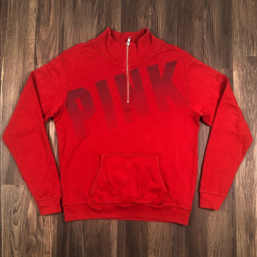 Pink Victoria Secret Womens Red 1/4 Zip Sweatshirt